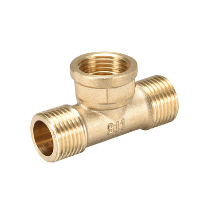 Harfington Uxcell Brass Tee Pipe Fitting G1/2 Male x G1/2  Female x G1/2 Male T Shaped Connector Coupler