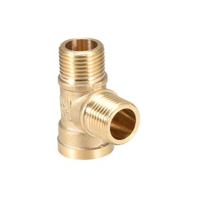 Harfington Uxcell Brass Tee Pipe Fitting G1/2 Male x G1/2 Male  x G1/2 Female T Shaped Connector Coupler