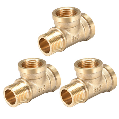 Harfington Uxcell Brass Tee Pipe Fitting G1/2 Male x G1/2 Female x G1/2 Female T Shaped Connector Coupler 3pcs