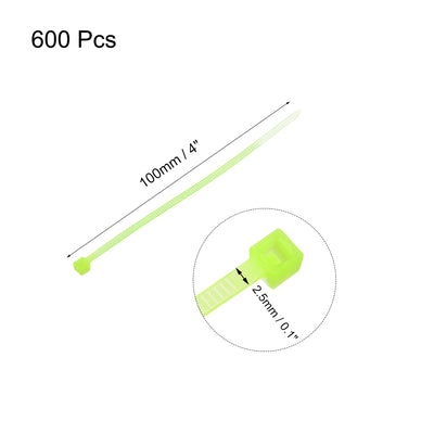 Harfington Uxcell Cable Zip Ties 100mmx2.5mm Self-Locking Nylon Tie Wraps Fluorescent Green 600pcs