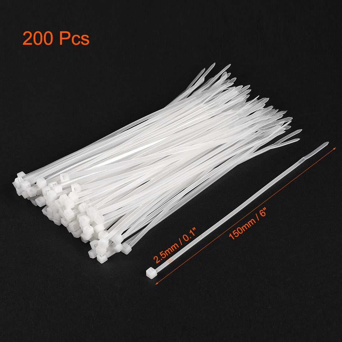 Uxcell Uxcell Cable Zip Ties 150mmx2.5mm Self-Locking Nylon Tie Wraps White 200pcs