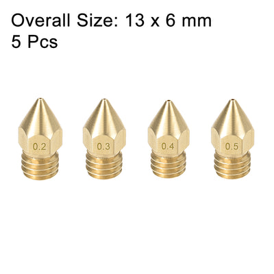 Harfington Uxcell 3D Printer Nozzle Fit for MK8,for 1.75mm Filament Brass,0.2mm - 0.5mm Total 5pcs