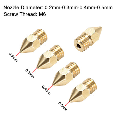 Harfington Uxcell 3D Printer Nozzle Fit for MK8,for 1.75mm Filament Brass,0.2mm - 0.5mm Total 5pcs