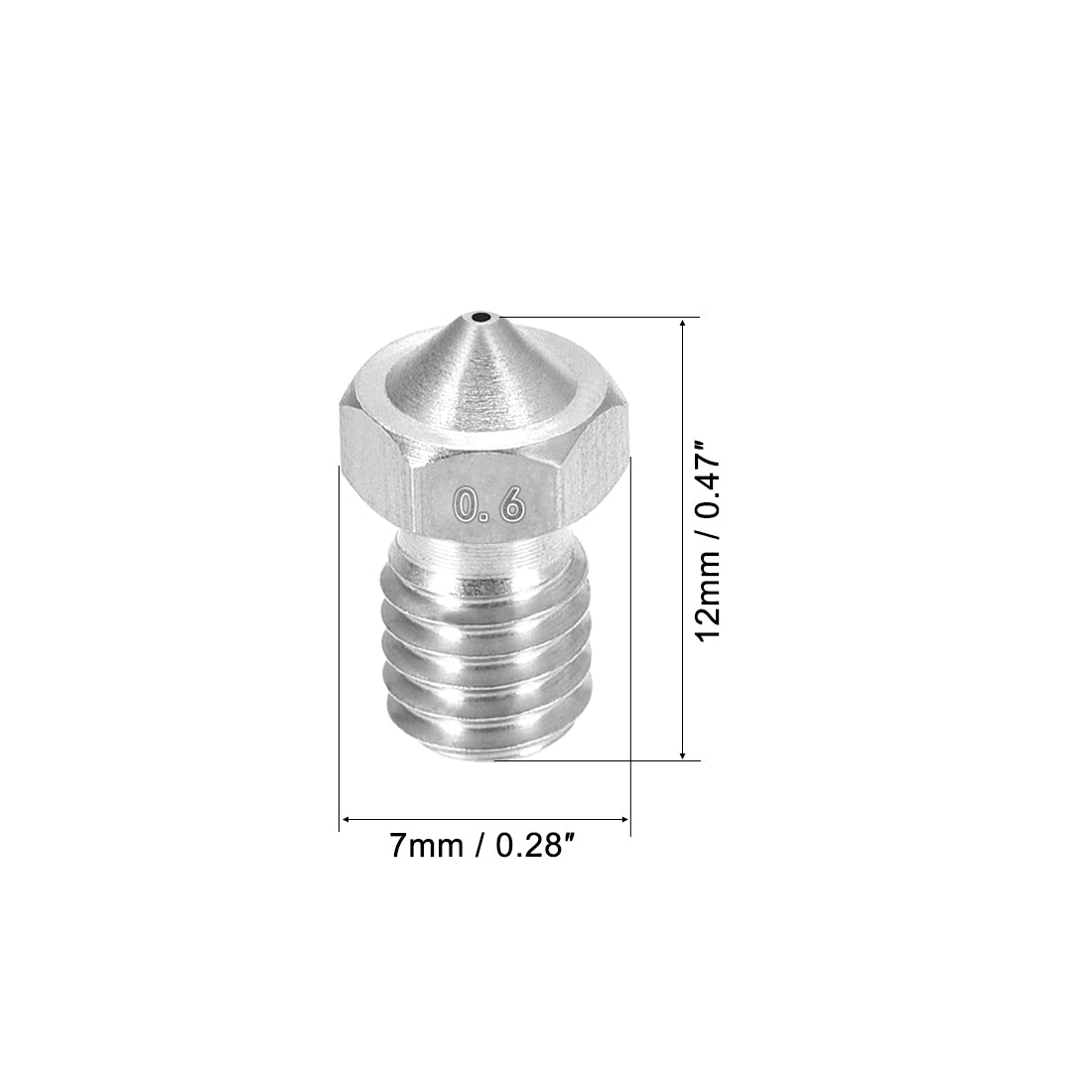 uxcell Uxcell 0.6mm 3D Printer Nozzle, Fit for V6, for 1.75mm Filament Stainless Steel 1pcs