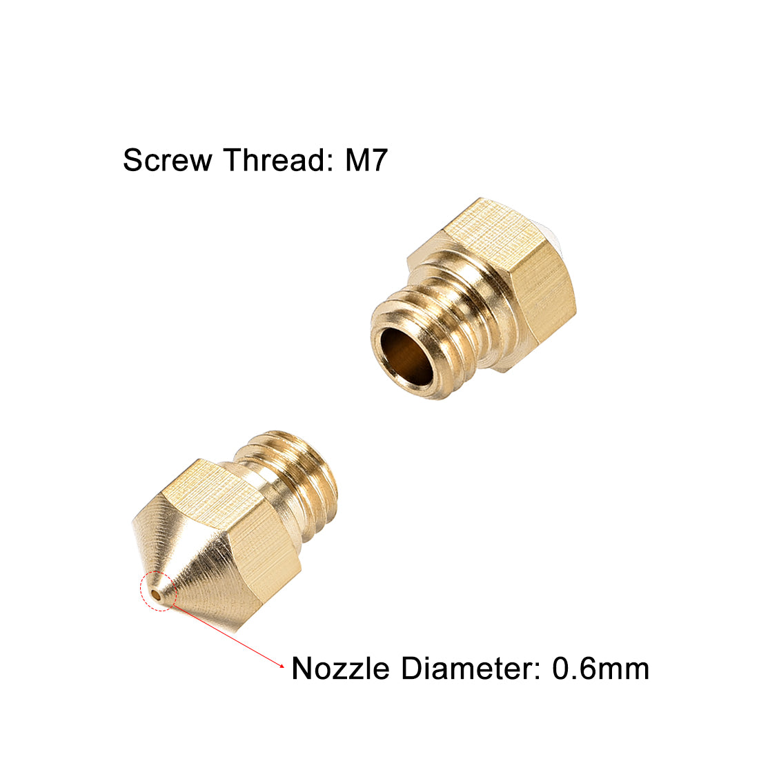 uxcell Uxcell 0.6mm 3D Printer Nozzle, Fit for MK10, for 1.75mm Filament Brass 2pcs
