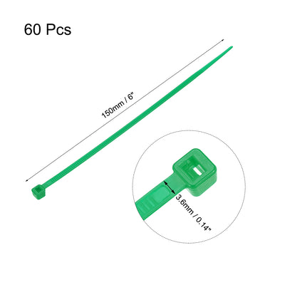 Harfington Uxcell Cable Zip Ties 150mmx3.6mm Self-Locking Nylon Tie Wraps Green 60pcs
