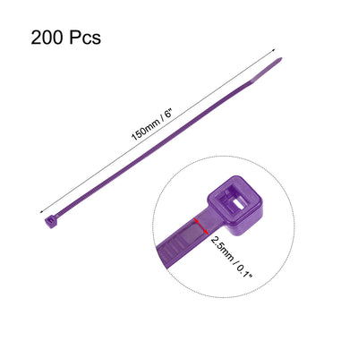 Harfington Uxcell Cable Zip Ties 150mmx2.5mm Self-Locking Nylon Tie Wraps Purple 200pcs
