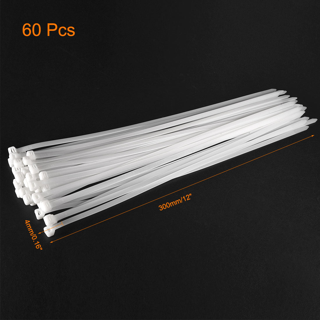 uxcell Uxcell Cable Zip Ties 300mmx4mm Self-Locking Nylon Tie Wraps White 60pcs