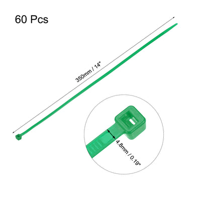 Harfington Uxcell Cable Zip Ties 350mmx4.8mm Self-Locking Nylon Tie Wraps Green 60pcs