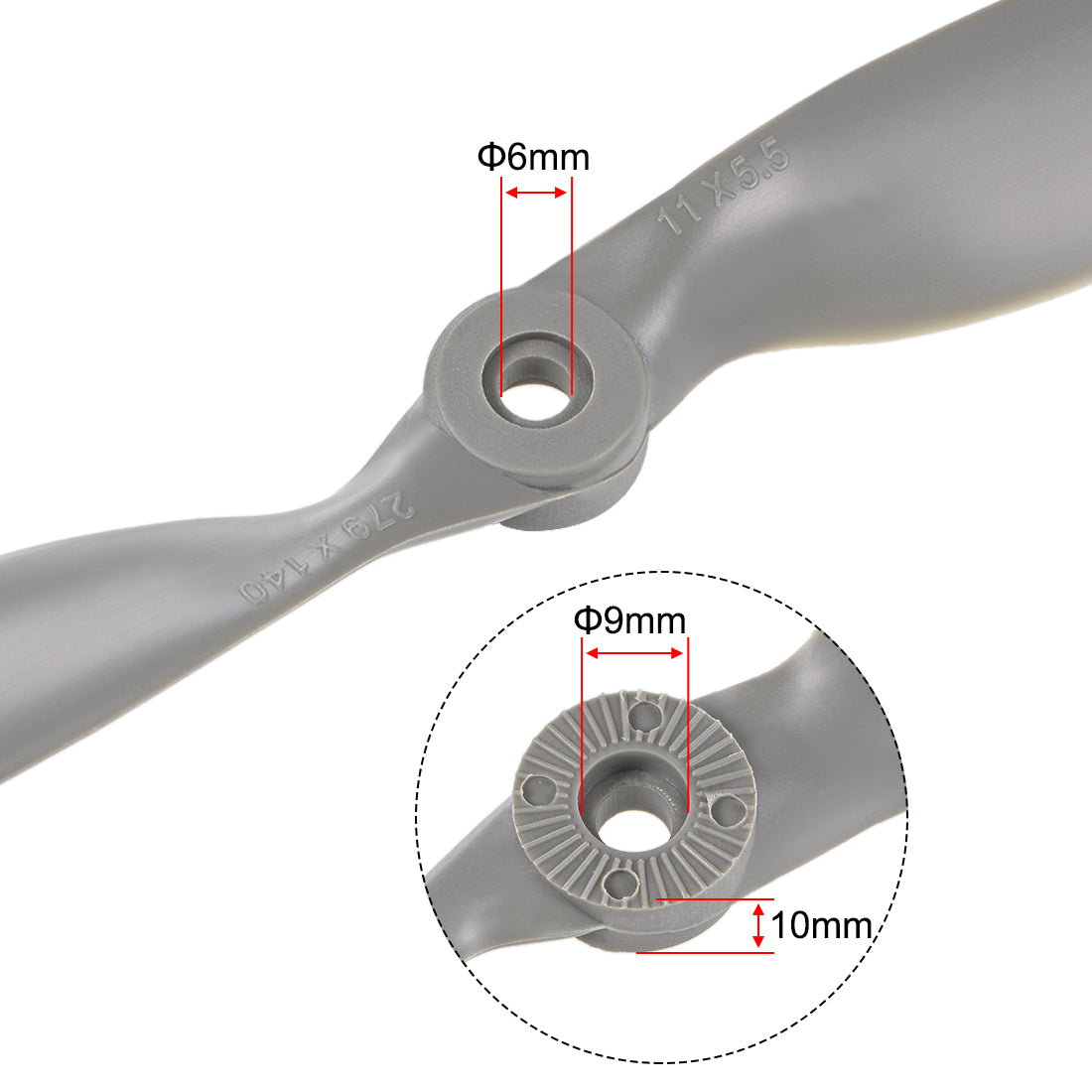 uxcell Uxcell RC Propellers CW 11x5.5 Inch 2-Vane for Airplane Gray 3Pcs with Adapter Ring