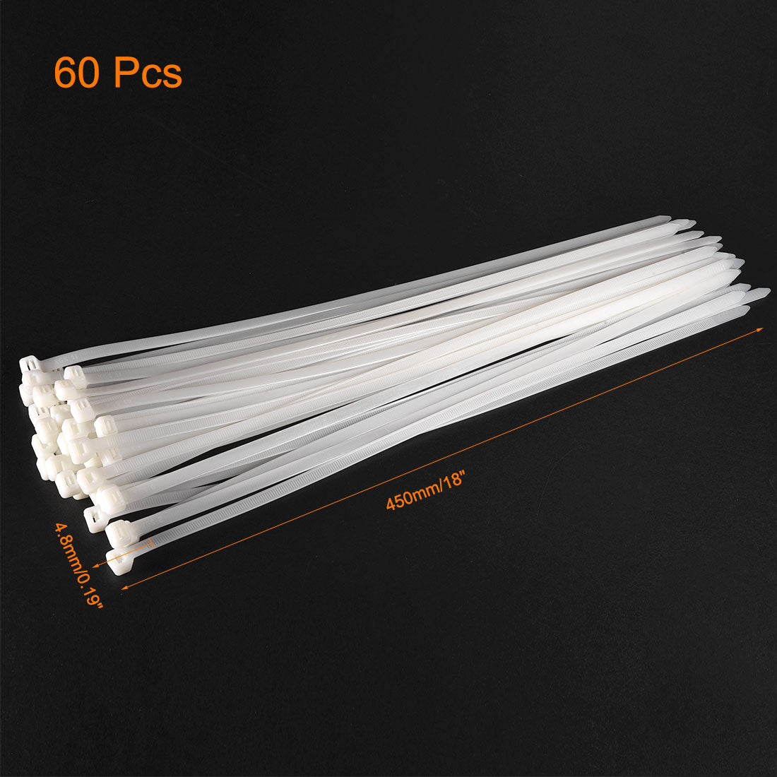 uxcell Uxcell Cable Zip Ties 450mmx4.8mm Self-Locking Nylon Tie Wraps White 60pcs