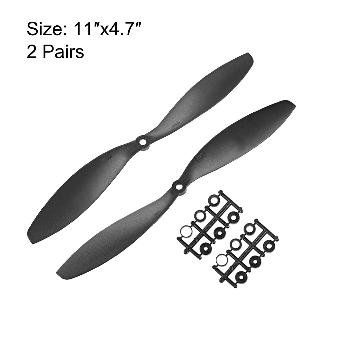 uxcell Uxcell RC Propellers CW CCW 1147 11x4.7 Inch 2-Vane Fixed-Wing for Airplane Toy, Nylon Black 2 Pair with Adapter Rings