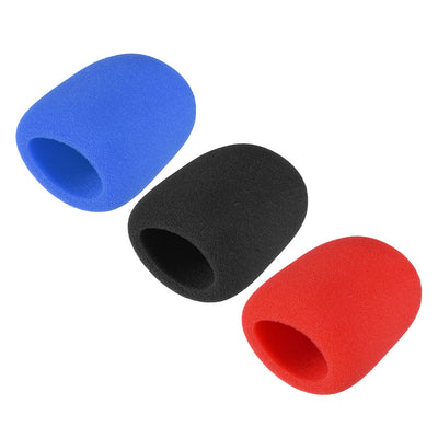 Harfington Uxcell 3PCS Thicken Sponge Foam Mic Cover Handheld Microphone Windscreen Black Red Blue for KTV