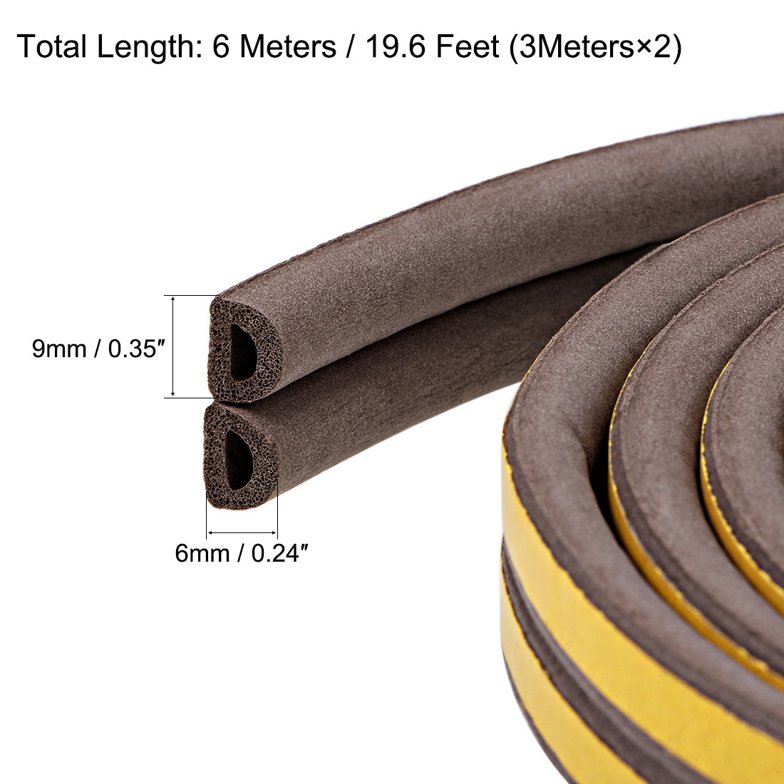 uxcell Uxcell Foam Tape Adhesive Weather Stripping 9mm Wide 6mm Thick, 3 Meters  Brown, Pcs
