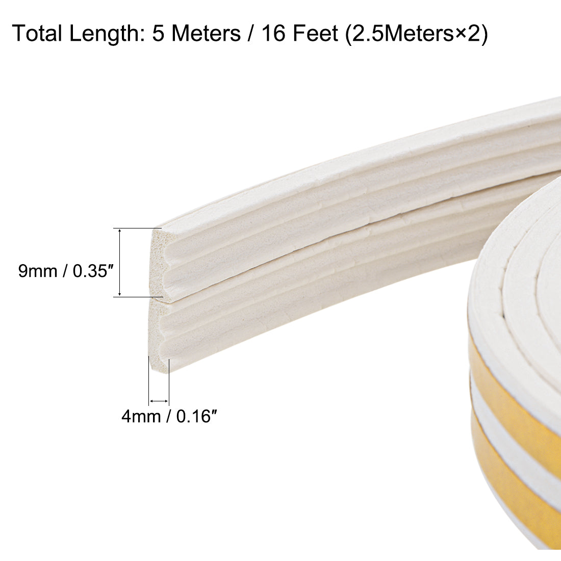 uxcell Uxcell Foam Seal Strip Adhesive Tape 9mm Width 4mm Thick, 2.5 Meters  White, Pcs