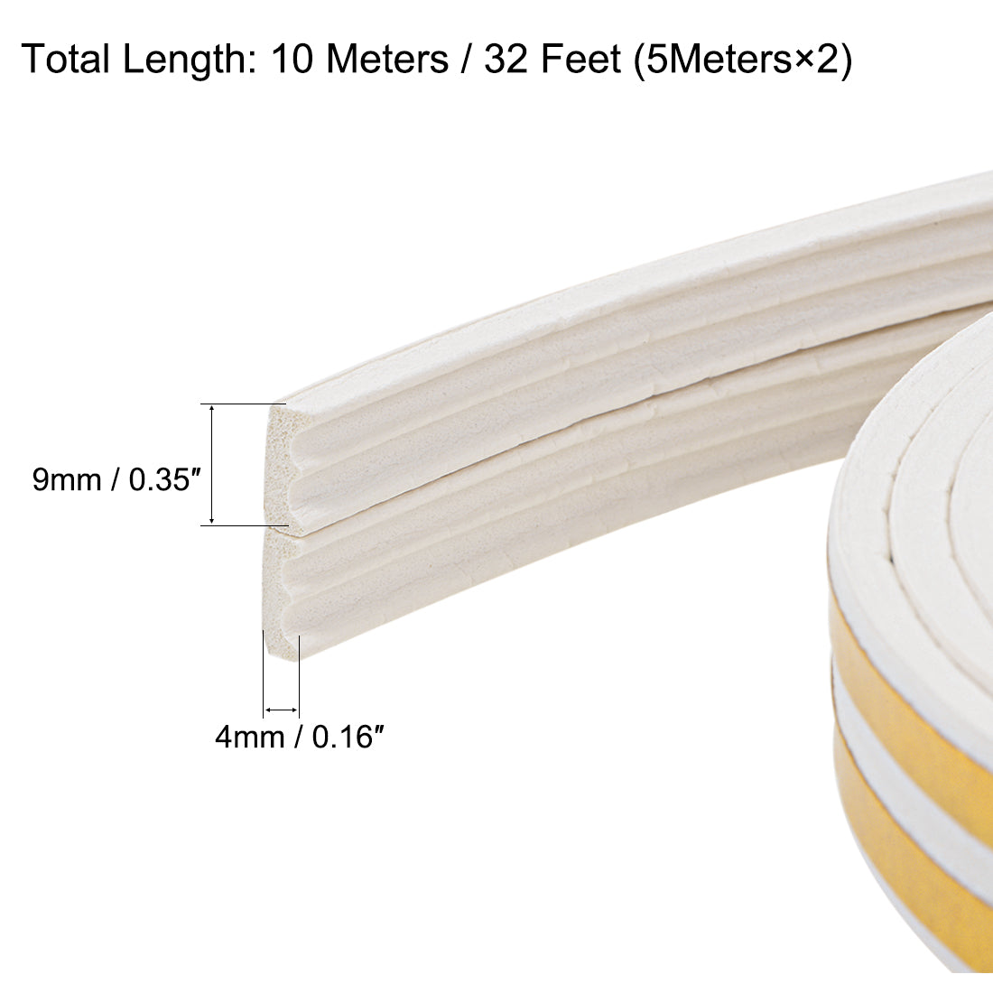 uxcell Uxcell Foam Seal Strip Adhesive Tape 9mm Width 4mm Thick, 5 Meters  White, Pcs