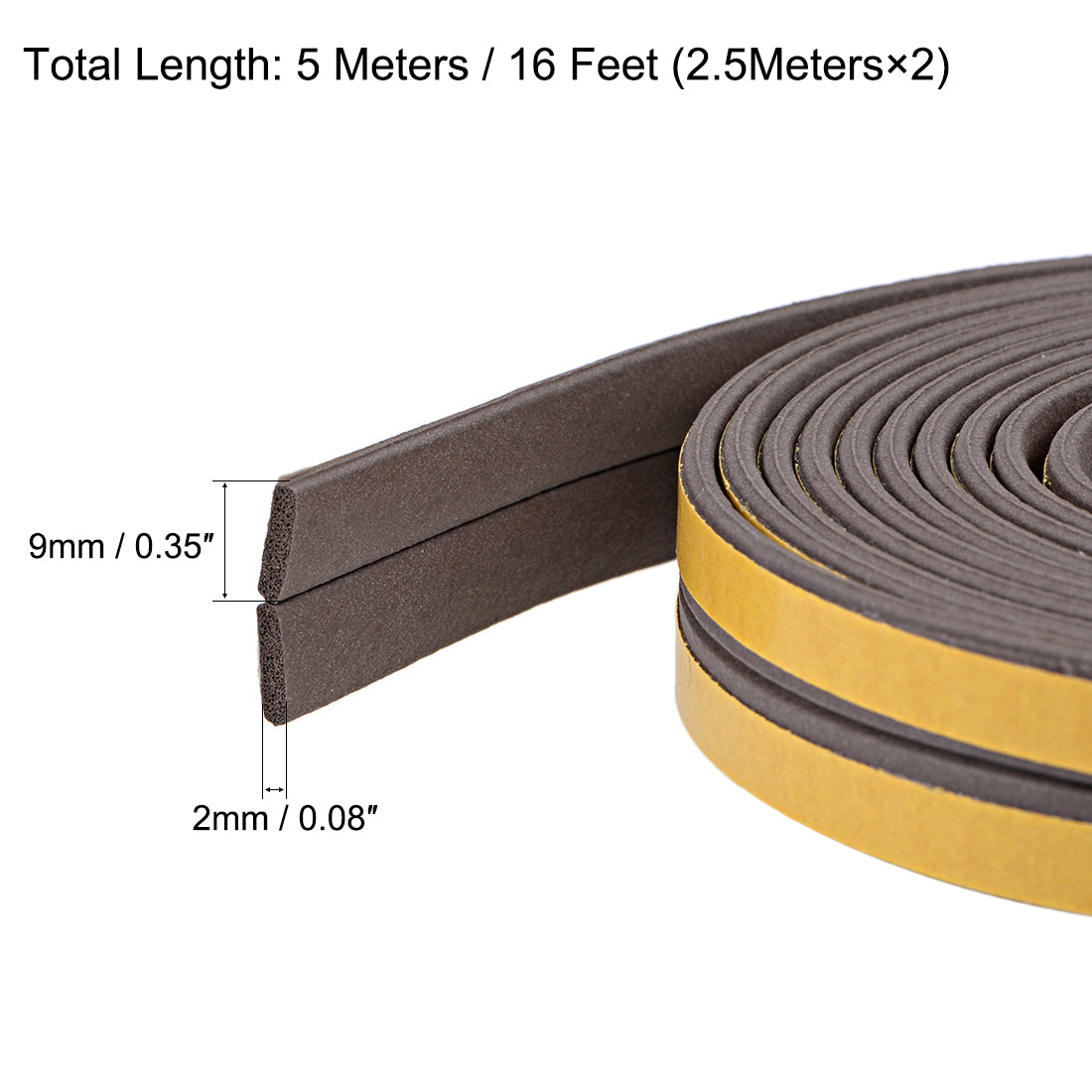 uxcell Uxcell Foam Tape Adhesive Weather Stripping 9mm Wide 2mm Thick, 2.5 Meters  Brown, Pcs