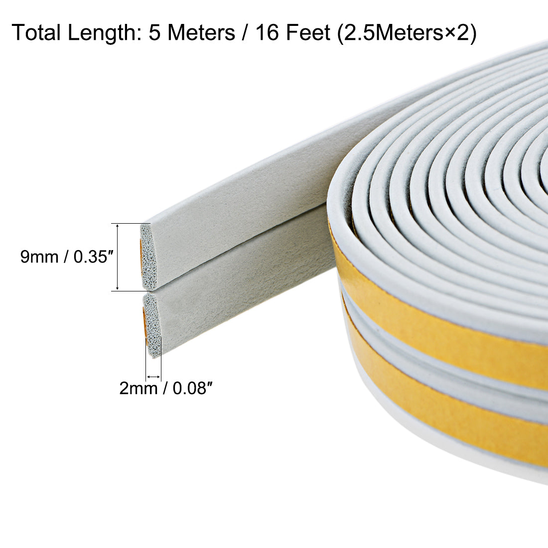 uxcell Uxcell Foam Tape Adhesive Weather Stripping 9mm Wide 2mm Thick, 2.5 Meters  Gray, Pcs