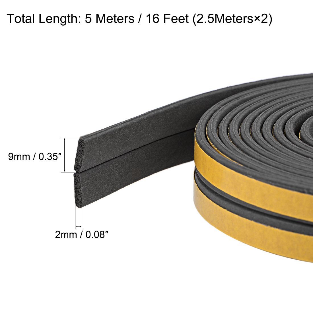 uxcell Uxcell Foam Tape Adhesive Weather Stripping 9mm Wide 2mm Thick, 2.5 Meters  Black, Pcs
