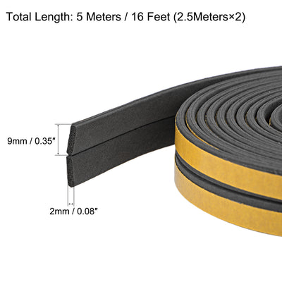 Harfington Uxcell Foam Tape Adhesive Weather Stripping 9mm Wide 2mm Thick, 2.5 Meters  Black, Pcs
