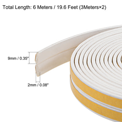 Harfington Uxcell Foam Tape Adhesive Weather Stripping 9mm Wide 2mm Thick, 3 Meters  White, Pcs