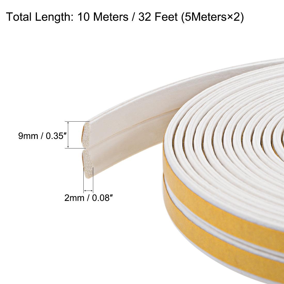 uxcell Uxcell Foam Tape Adhesive Weather Stripping 9mm Wide 2mm Thick, 5 Meters  White, Pcs