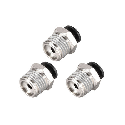 Harfington Uxcell Straight Pneumatic Push to Quick Connect Fittings 1/4NPT Male x 4mm Tube OD Silver Tone 3pcs
