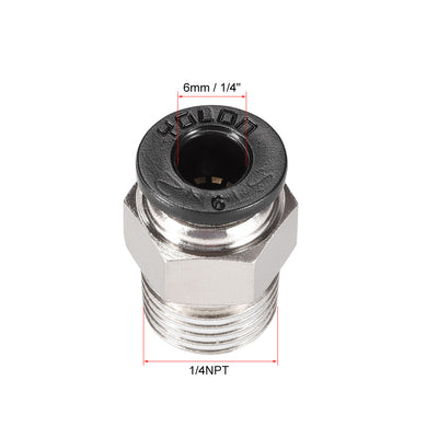 Harfington Uxcell Straight Pneumatic Push to Quick Connect Fittings 1/4NPT Male x 6mm Tube OD Silver Tone