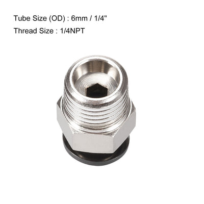 Harfington Uxcell Straight Pneumatic Push to Quick Connect Fittings 1/4NPT Male x 6mm Tube OD Silver Tone