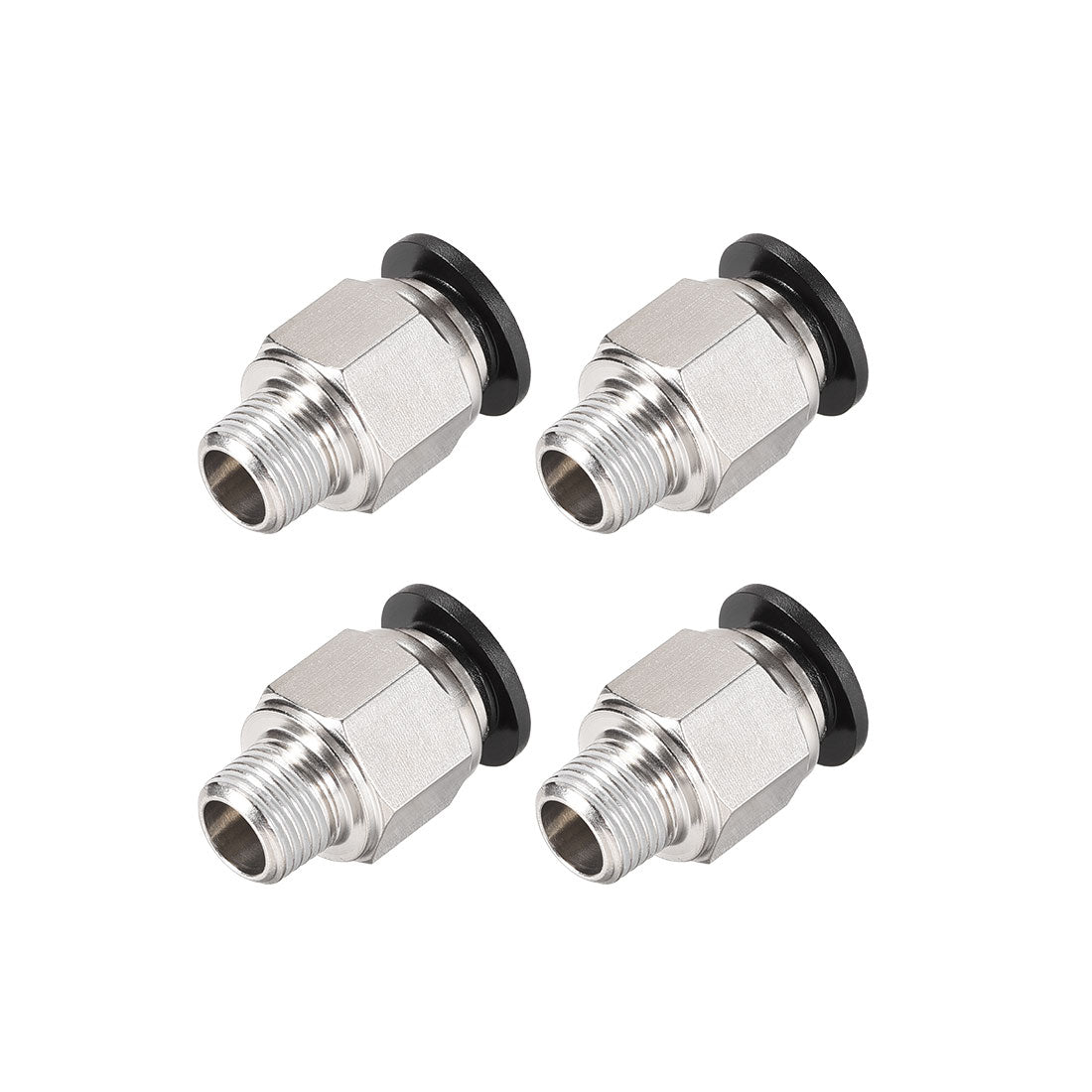 uxcell Uxcell Straight Pneumatic Push to Quick Connect Fittings 1/8NPT Male x 8mm Tube OD Silver Tone 4pcs