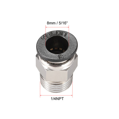 Harfington Uxcell Straight Pneumatic Push to Quick Connect Fittings 1/4NPT Male x 8mm Tube OD Silver Tone 2pcs