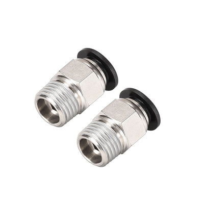 Harfington Uxcell Straight Pneumatic Push to Quick Connect Fittings 1/4NPT Male x 8mm Tube OD Silver Tone 2pcs