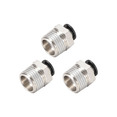 Harfington Uxcell Straight Pneumatic Push to Quick Connect Fittings 1/2NPT Male x 8mm Tube OD Silver Tone 3pcs