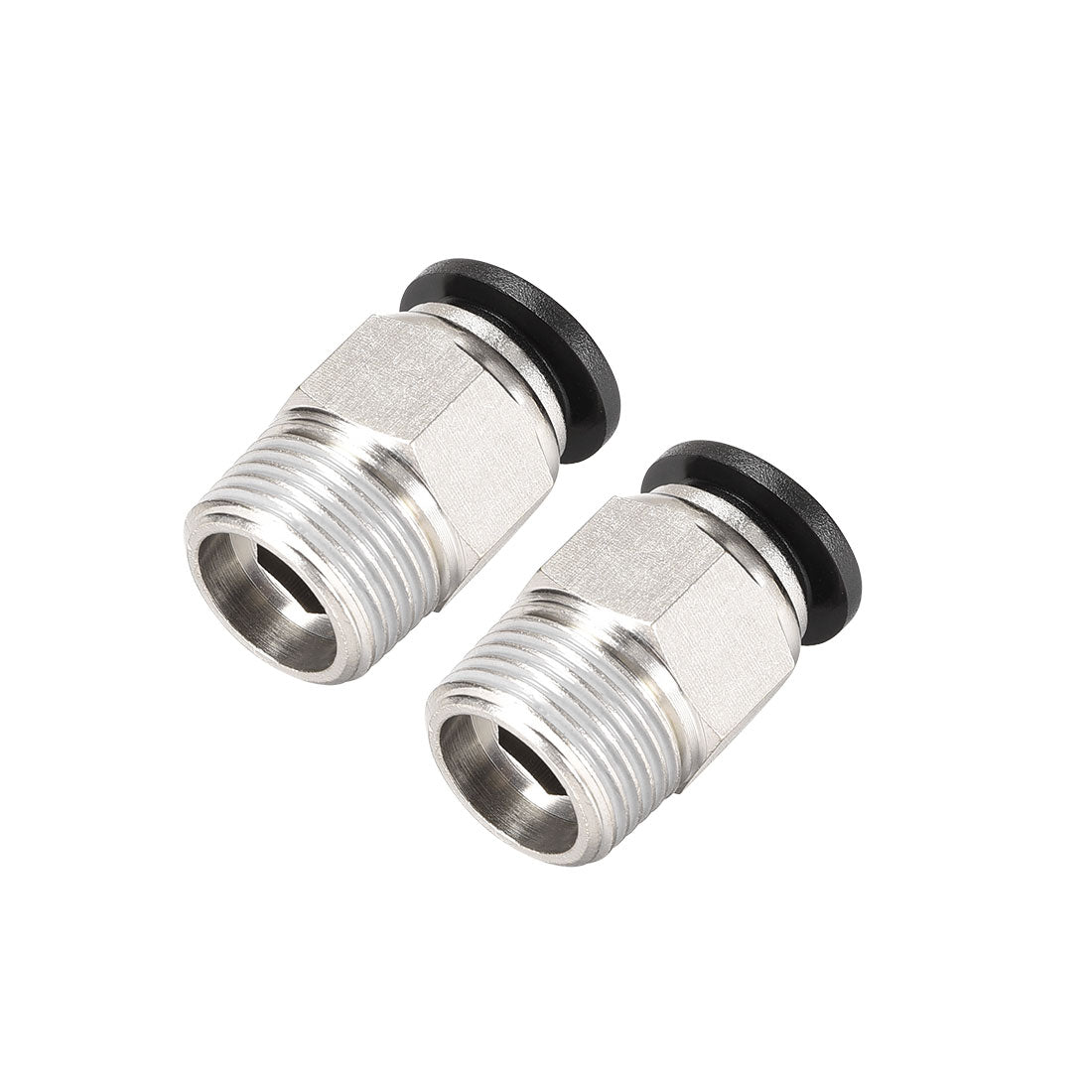 uxcell Uxcell Straight Pneumatic Push to Quick Connect Fittings 3/8NPT Male x 10mm Tube OD Silver Tone 2pcs