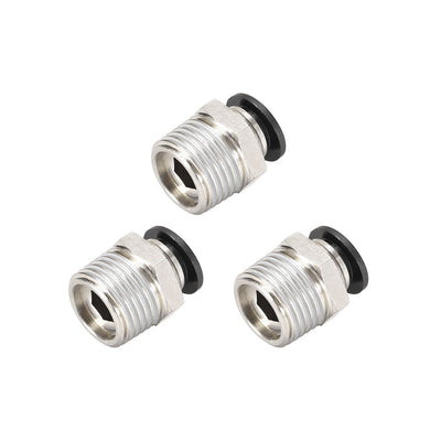 Harfington Uxcell Straight Pneumatic Push to Quick Connect Fittings 1/2NPT Male x 10mm Tube OD Silver Tone 3pcs