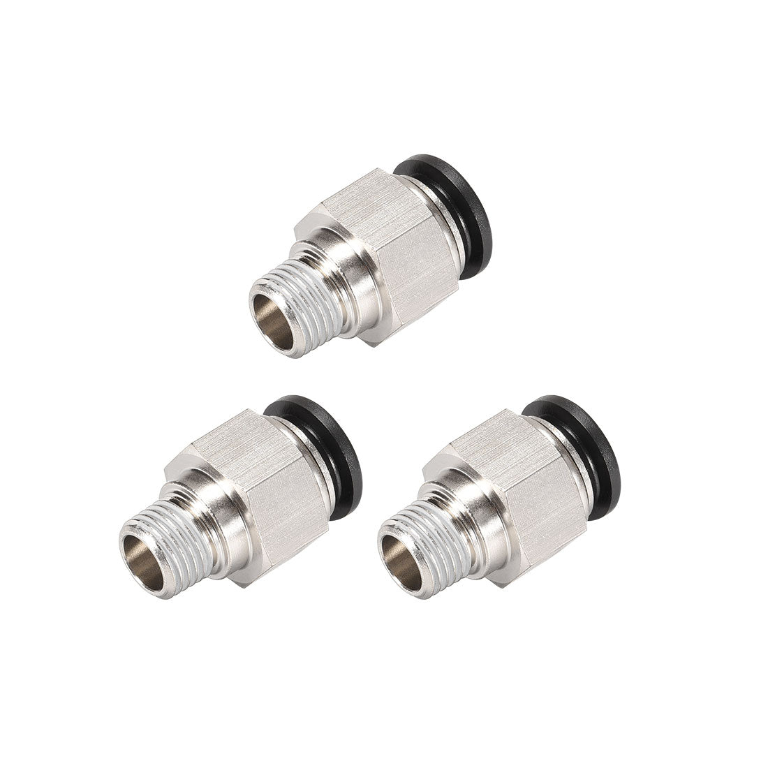 uxcell Uxcell Straight Pneumatic Push to Quick Connect Fittings 1/4NPT Male x 12mm Tube OD Silver Tone 3pcs