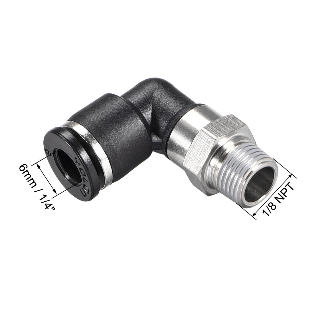 uxcell Uxcell Push to Connect Tube Fitting Male Elbow 6mm Tube OD x 1/8 NPT Thread Pneumatic Air Push Fit Lock Fitting 2pcs