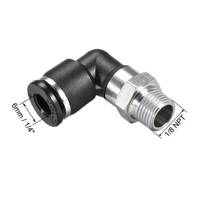 Harfington Uxcell Push to Connect Tube Fitting Male Elbow 6mm Tube OD x 1/8 NPT Thread Pneumatic Air Push Fit Lock Fitting 2pcs