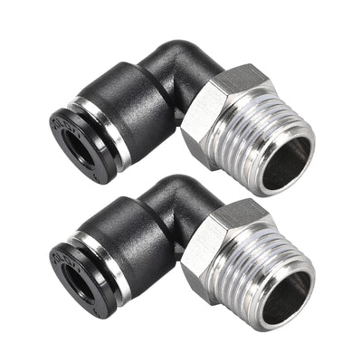 Harfington Uxcell Push to Connect Tube Fitting Male Elbow 6mm Tube OD x 1/4 NPT Thread Pneumatic Air Push Fit Lock Fitting 2pcs