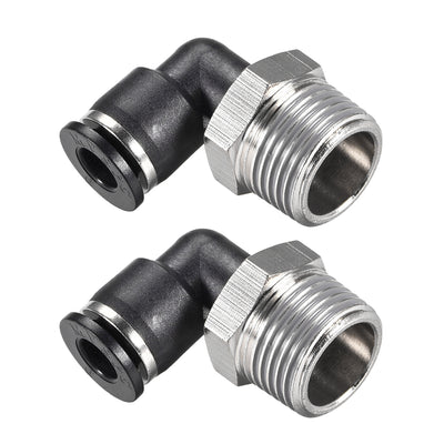 Harfington Uxcell Push to Connect Tube Fitting Male Elbow 6mm Tube OD x 3/8 NPT Thread Pneumatic Air Push Fit Lock Fitting 2pcs