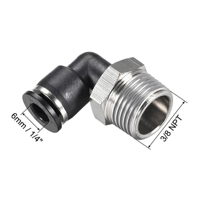 Harfington Uxcell Push to Connect Tube Fitting Male Elbow 6mm Tube OD x 3/8 NPT Thread Pneumatic Air Push Fit Lock Fitting 4pcs