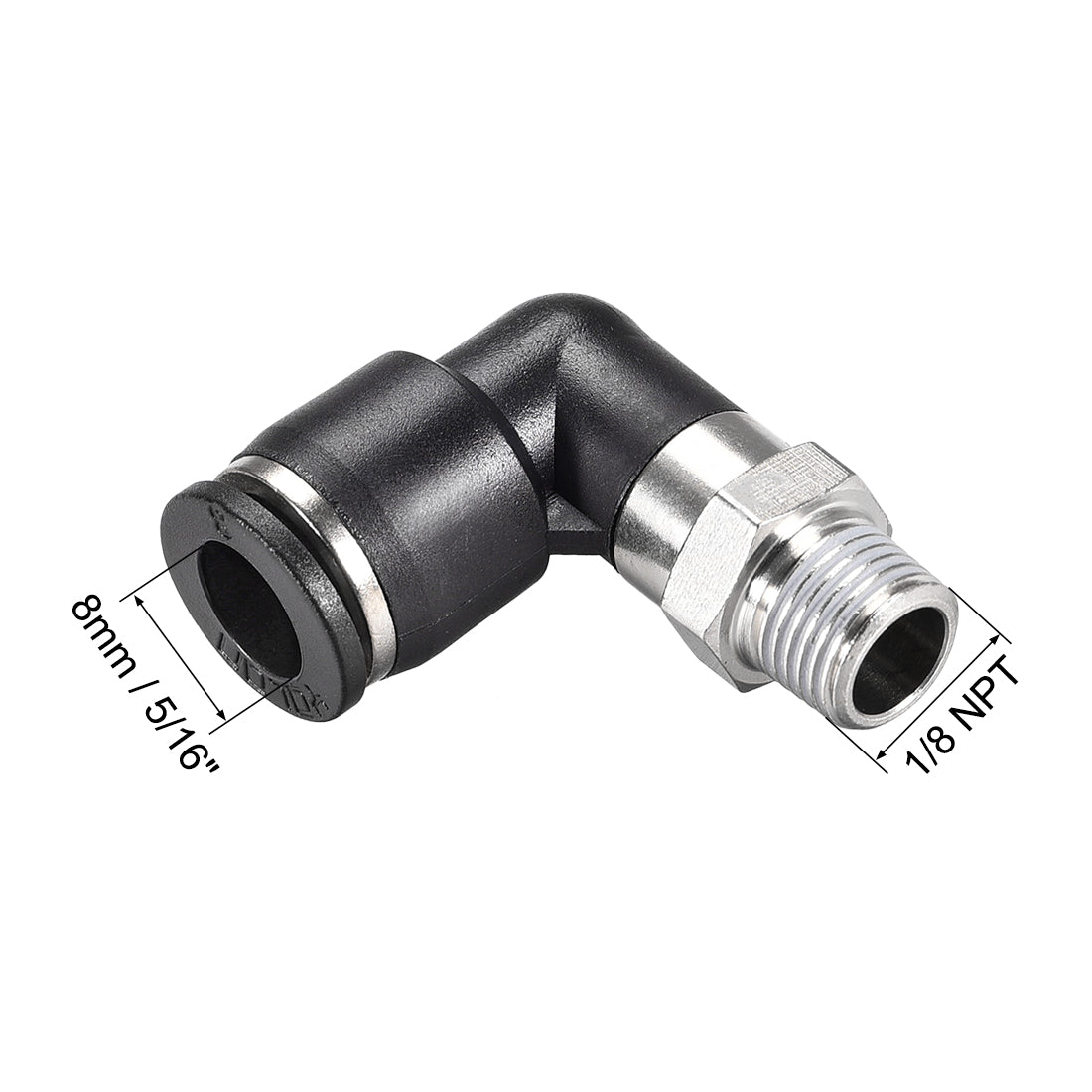 uxcell Uxcell Push to Connect Tube Fitting Male Elbow 8mm Tube OD x 1/8 NPT Thread Pneumatic Air Push Fit Lock Fitting 4pcs