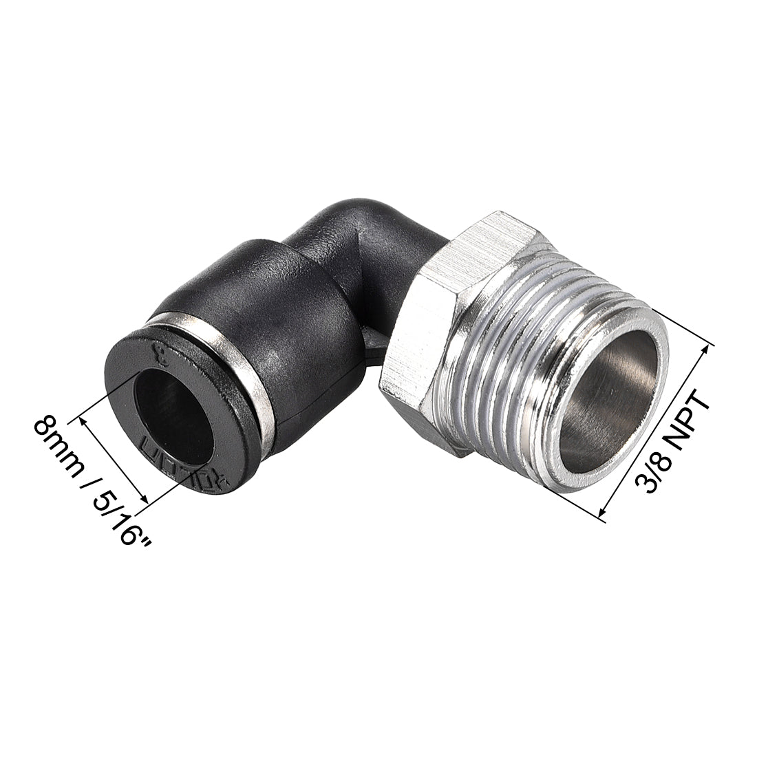 uxcell Uxcell Push to Connect Tube Fitting Male Elbow 8mm Tube OD x 3/8 NPT Thread Pneumatic Air Push Fit Lock Fitting 2pcs