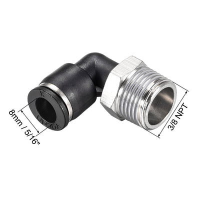 Harfington Uxcell Push to Connect Tube Fitting Male Elbow 8mm Tube OD x 3/8 NPT Thread Pneumatic Air Push Fit Lock Fitting 2pcs