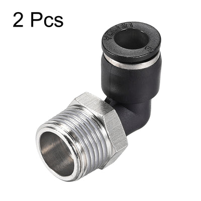 Harfington Uxcell Push to Connect Tube Fitting Male Elbow 8mm Tube OD x 3/8 NPT Thread Pneumatic Air Push Fit Lock Fitting 2pcs
