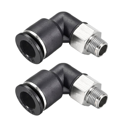 Harfington Uxcell Push to Connect Tube Fitting Male Elbow 10mm Tube OD x 1/8 NPT Thread Pneumatic Air Push Fit Lock Fitting 2pcs