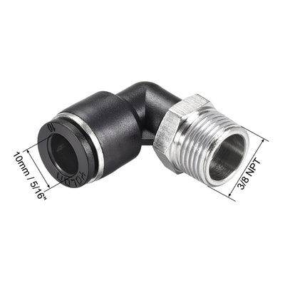 Harfington Uxcell Push to Connect Tube Fitting Male Elbow 10mm Tube OD x 3/8 NPT Thread Pneumatic Air Push Fit Lock Fitting 2pcs