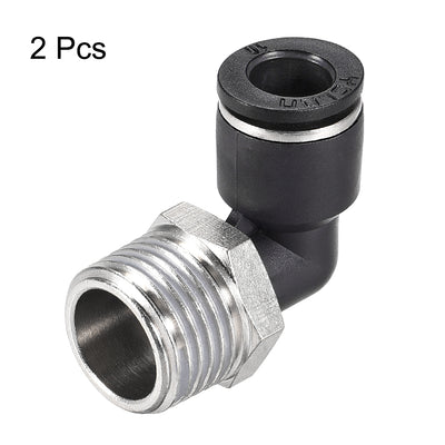 Harfington Uxcell Push to Connect Tube Fitting Male Elbow 10mm Tube OD x 1/2 NPT Thread Pneumatic Air Push Fit Lock Fitting 2pcs