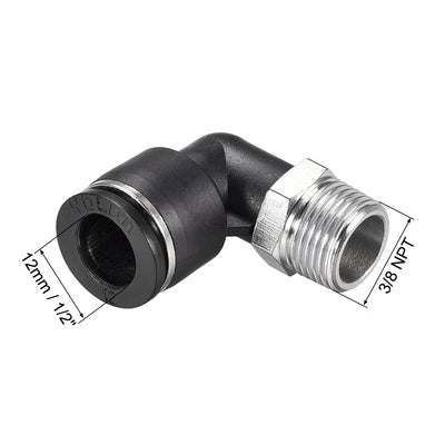 Harfington Uxcell Push to Connect Tube Fitting Male Elbow 12mm Tube OD x 3/8 NPT Thread Pneumatic Air Push Fit Lock Fitting 2pcs