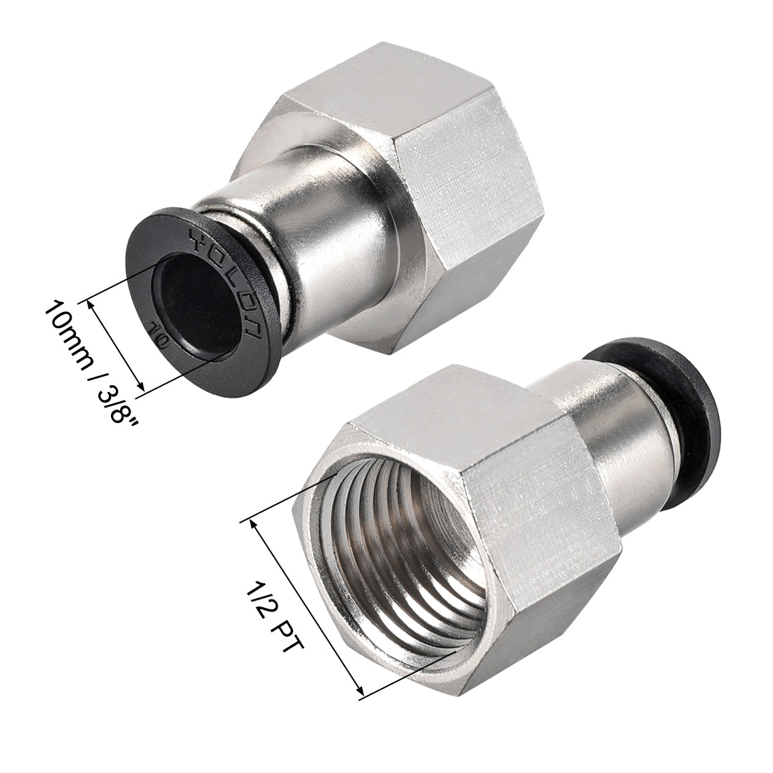 uxcell Uxcell Push to Connect Tube Fitting Adapter 10mm Tube OD x 1/2PT Female Straight 2pcs